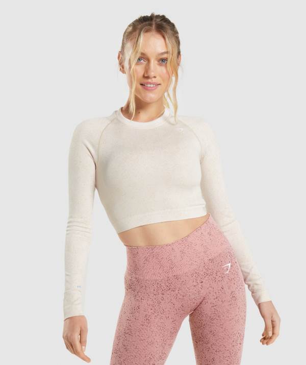 Damske Crop Top Gymshark Adapt Fleck Seamless Long Sleeve Biele | FE9587032